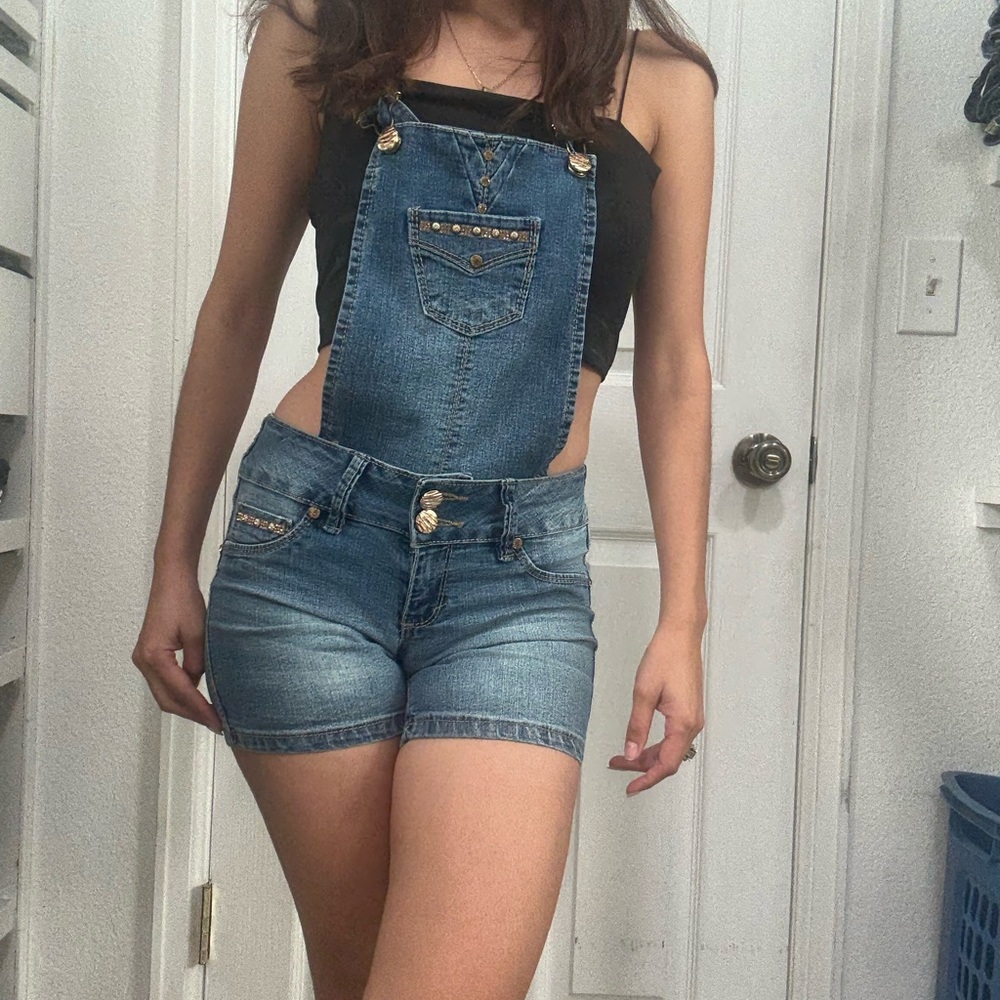 Chic Blue Denim Short Overalls for Women